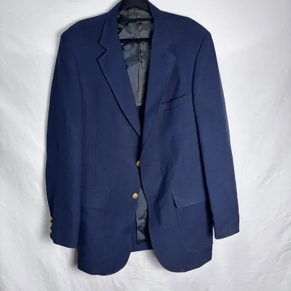 Vintage American Craftsman Men's 40 Navy Suit Jacket Blazer w/ Gold Buttons